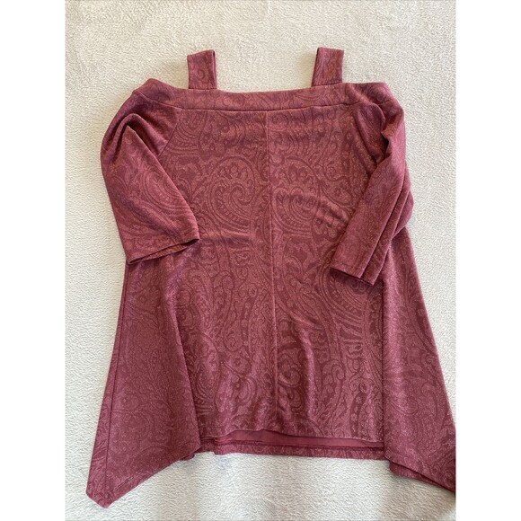 Catherines Shirt Women's 0X  14/16W Blouse Cold Shoulder Top Pink Metal - Picture 9 of 9